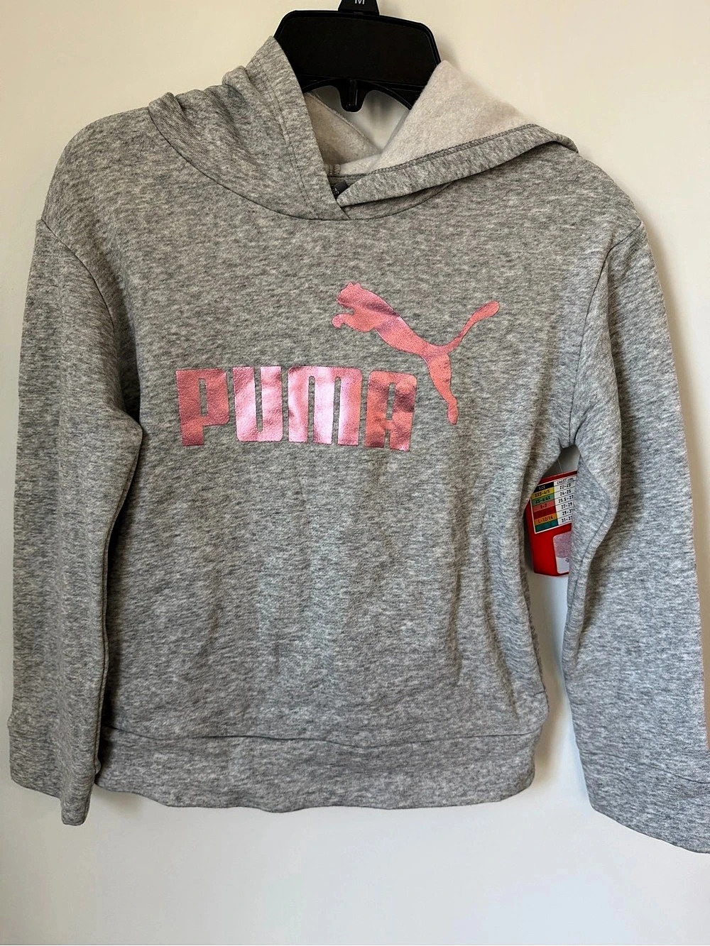 Puma Girls Fleece Pullover Hoodie with Metallic Logo Gray & Pink Small